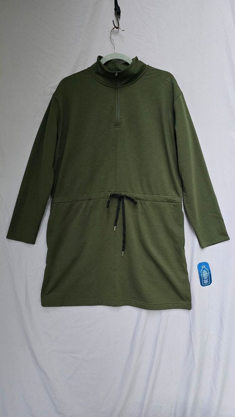 MTA Sport Dress Womens Large Green 1/4 Zip Mock Neck Long Sleeve Pockets